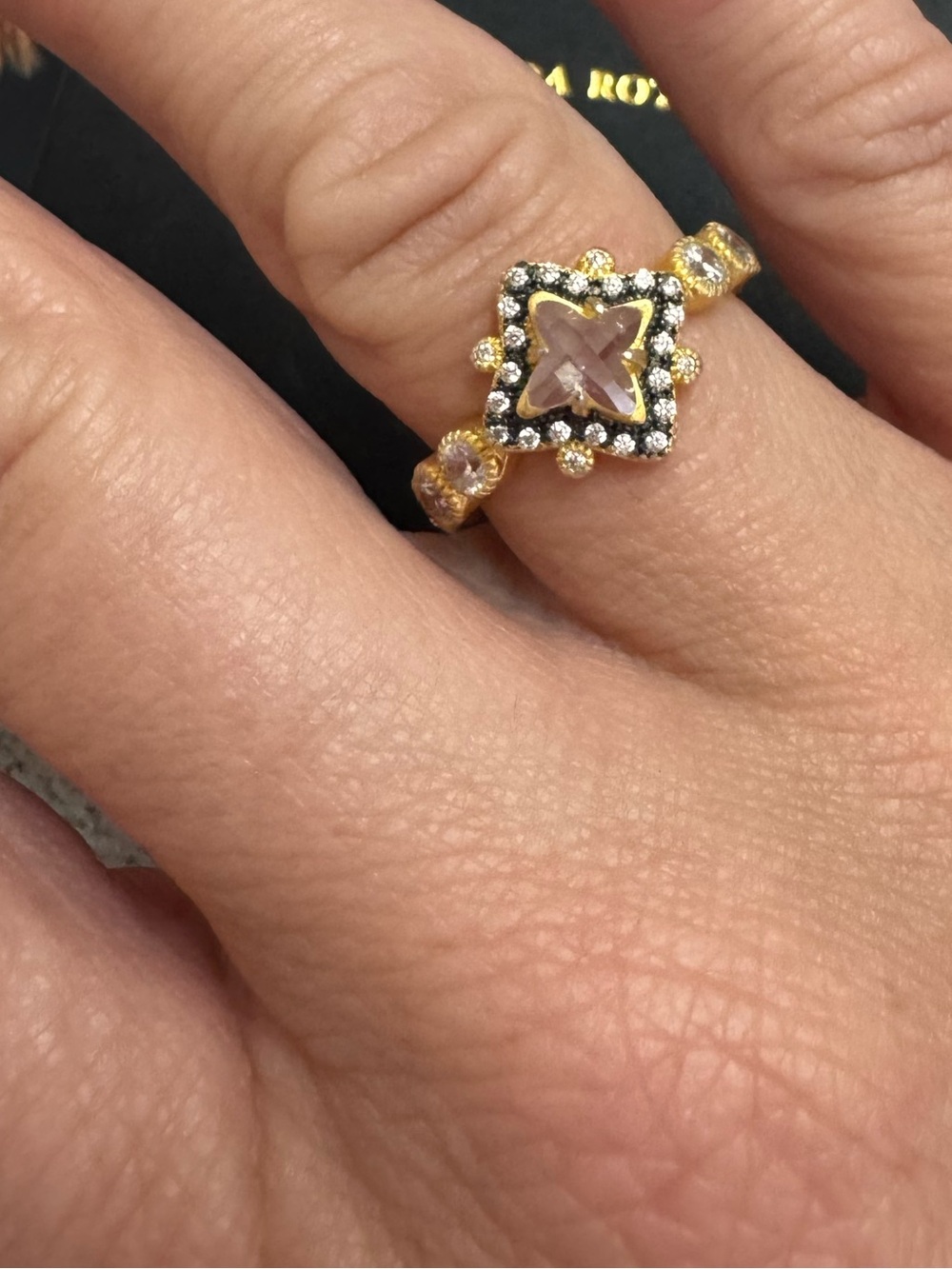 Freida Rothman Pineapple Cut Black and Gold Ring - Picture 4 of 6